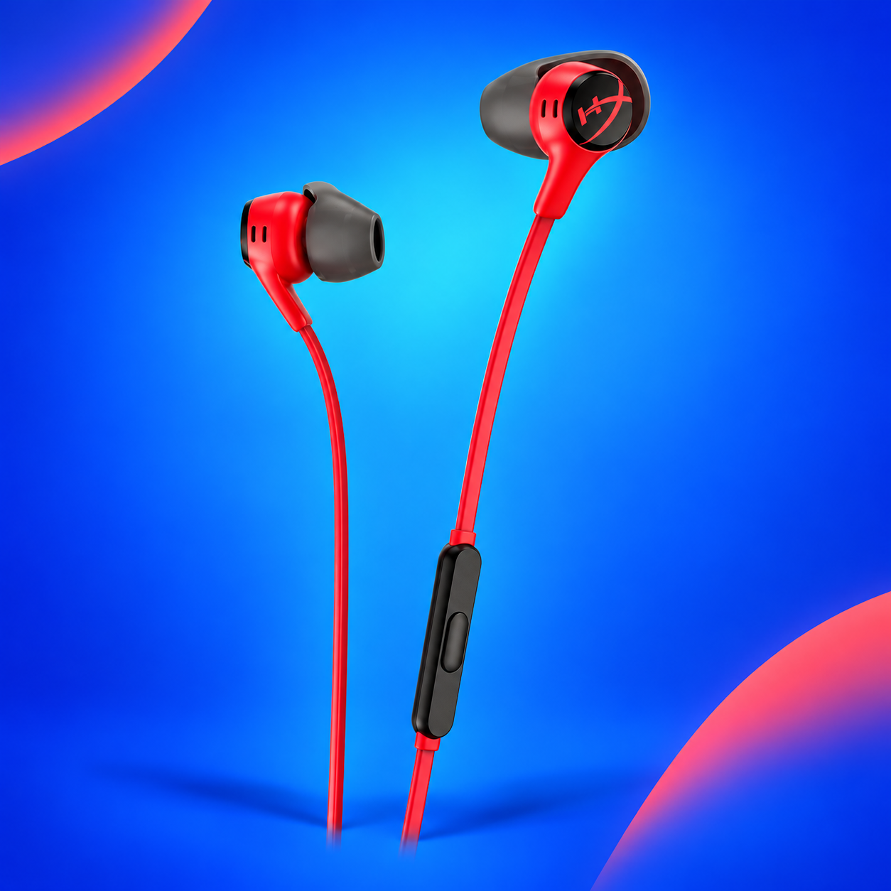 Ilustração gerada por IA de HyperX Cloud Earbuds II vermelho
