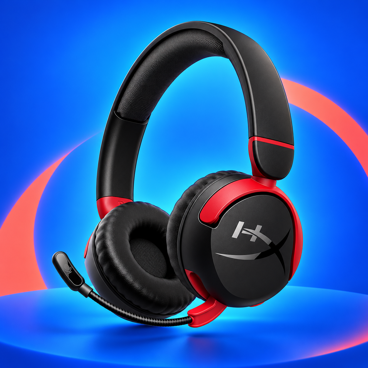 Ilustração gerada por IA de HyperX Cloud Mini Wireless preto e vermelho