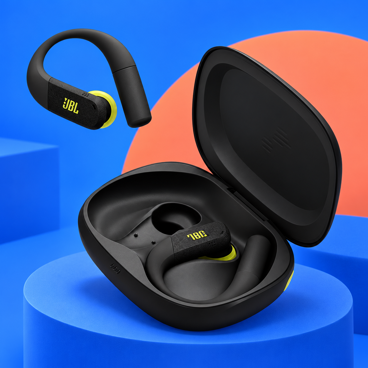 Ilustração gerada por IA de JBL Endurance Peak 4 preto com detalhes lima