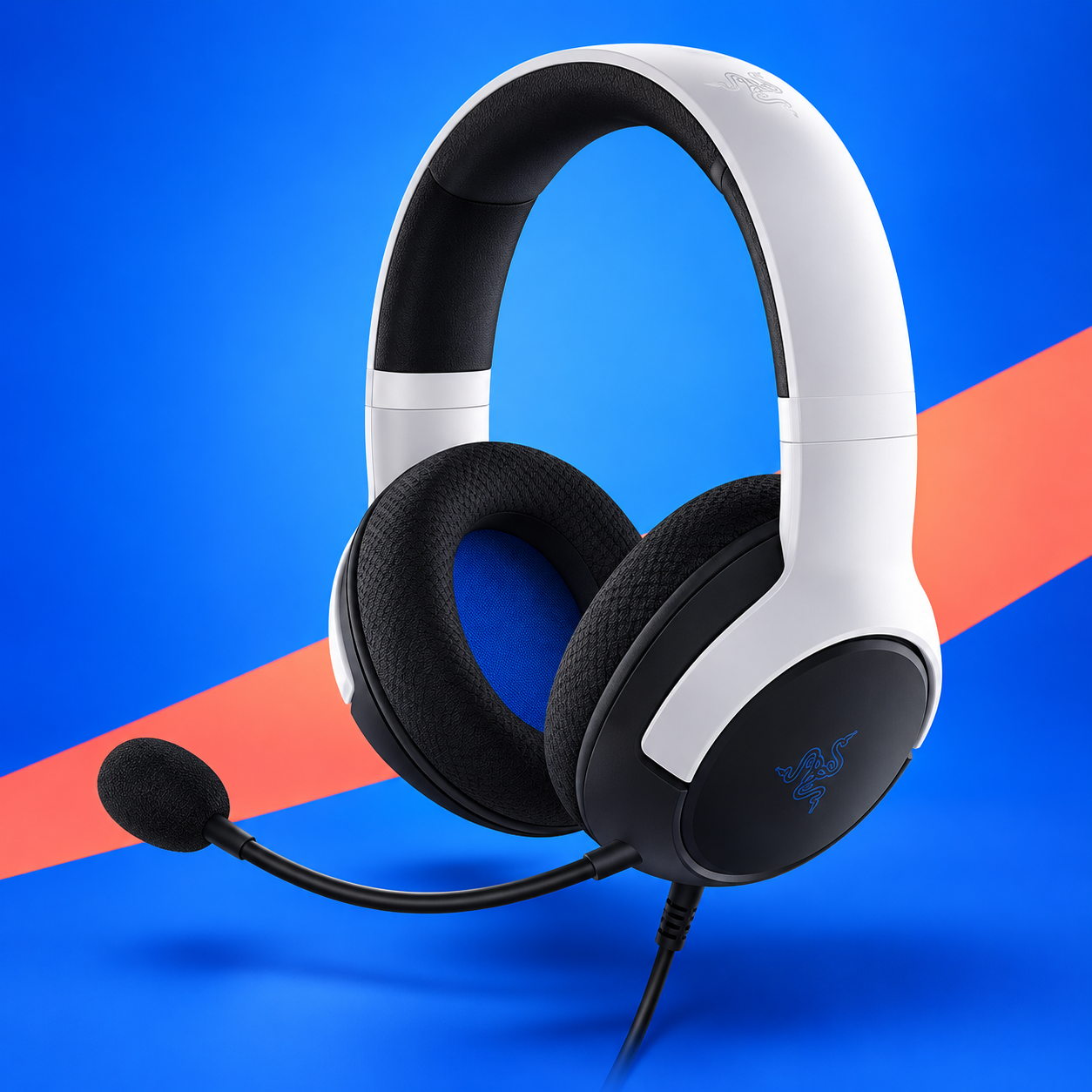 Ilustração gerada por IA de Razer Kaira X branco para PlayStation