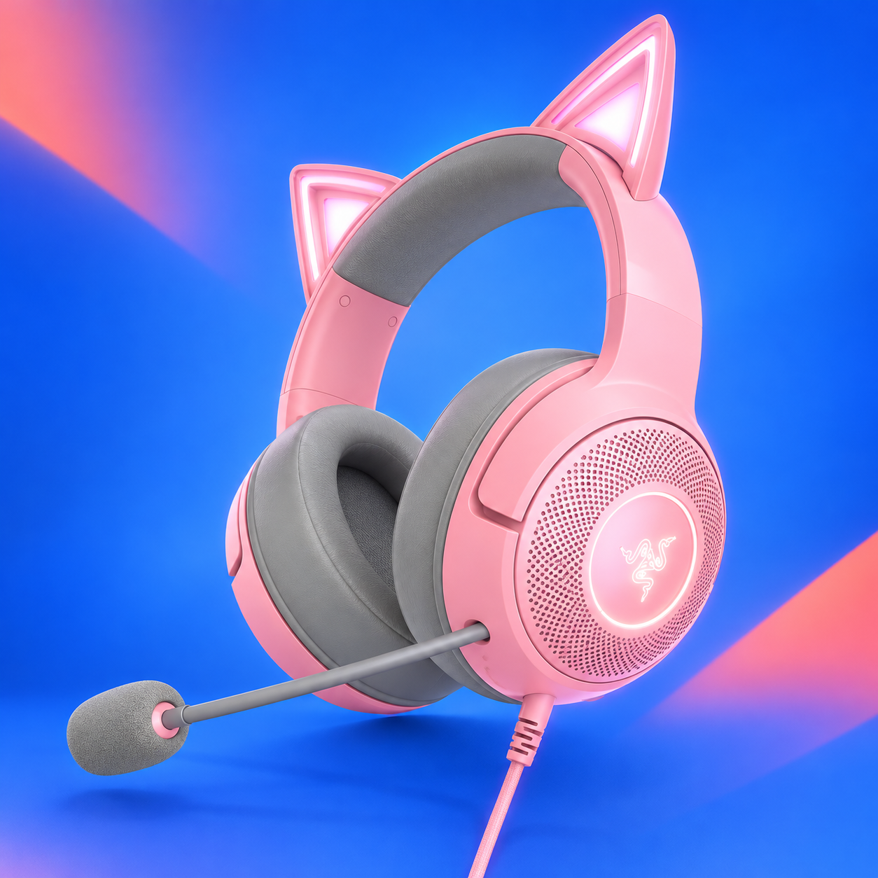 Ilustração gerada por IA de Razer Kraken Kitty V2 rosa USB