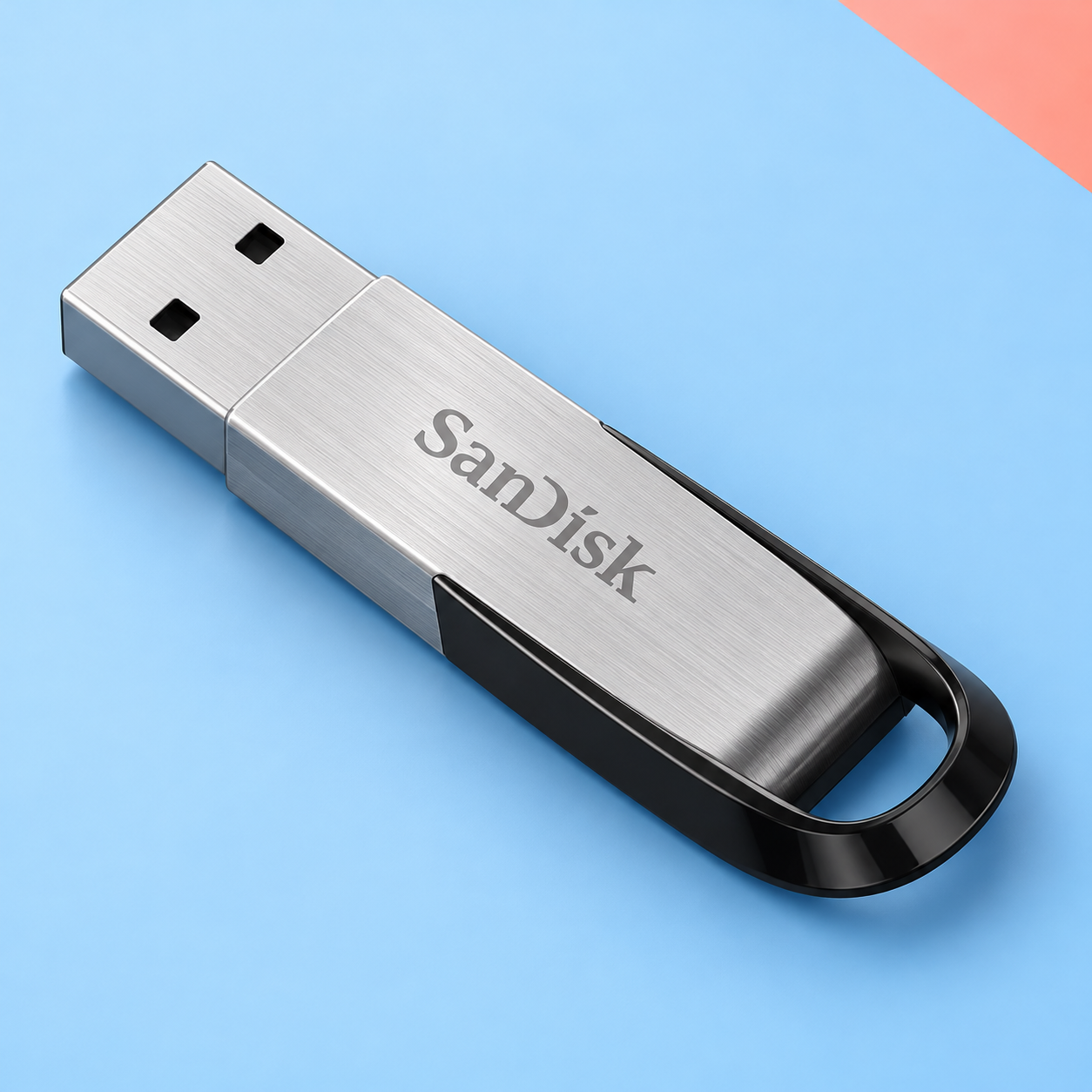 Ilustração gerada por IA de SanDisk Ultra Flair 64 GB prata e preto
